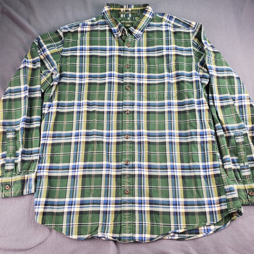 Eddie Bauer Relaxed Fit Plaid Flannel Long Sleeve Button Down Shirt mens LT - Picture 3 of 6